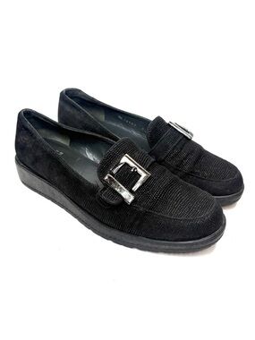 Stuart Weitzman Black Wedge Loafers | 8.5